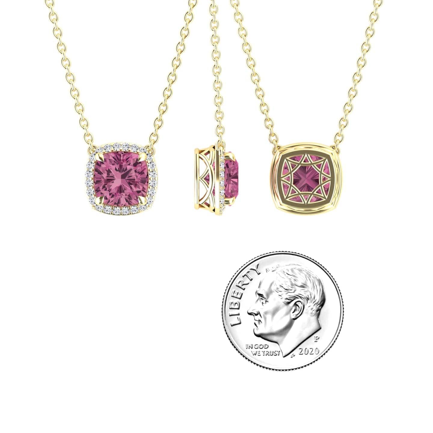 Pink Tourmaline & Diamond Halo Necklace - Yvonne