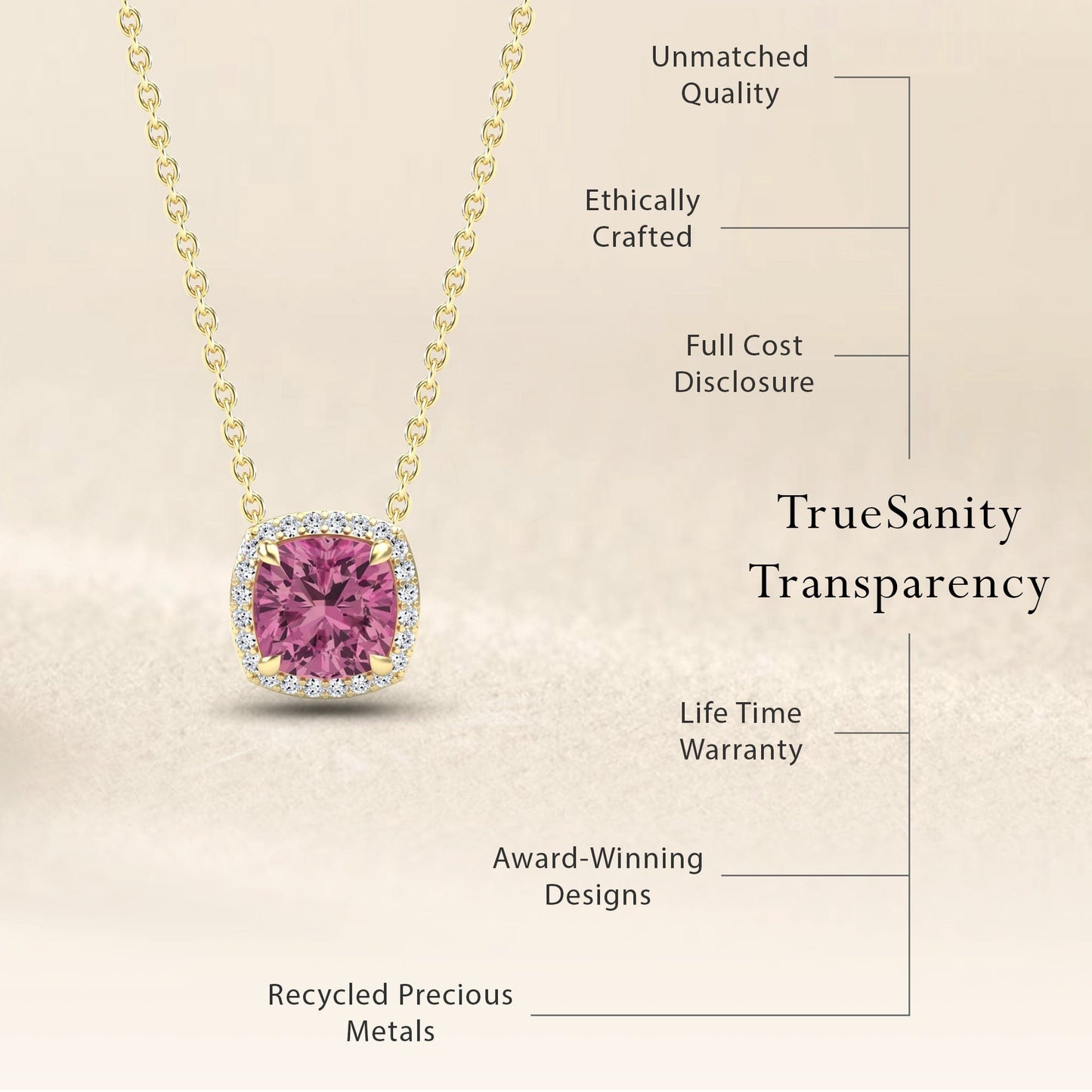 Pink Tourmaline & Diamond Halo Necklace - Yvonne