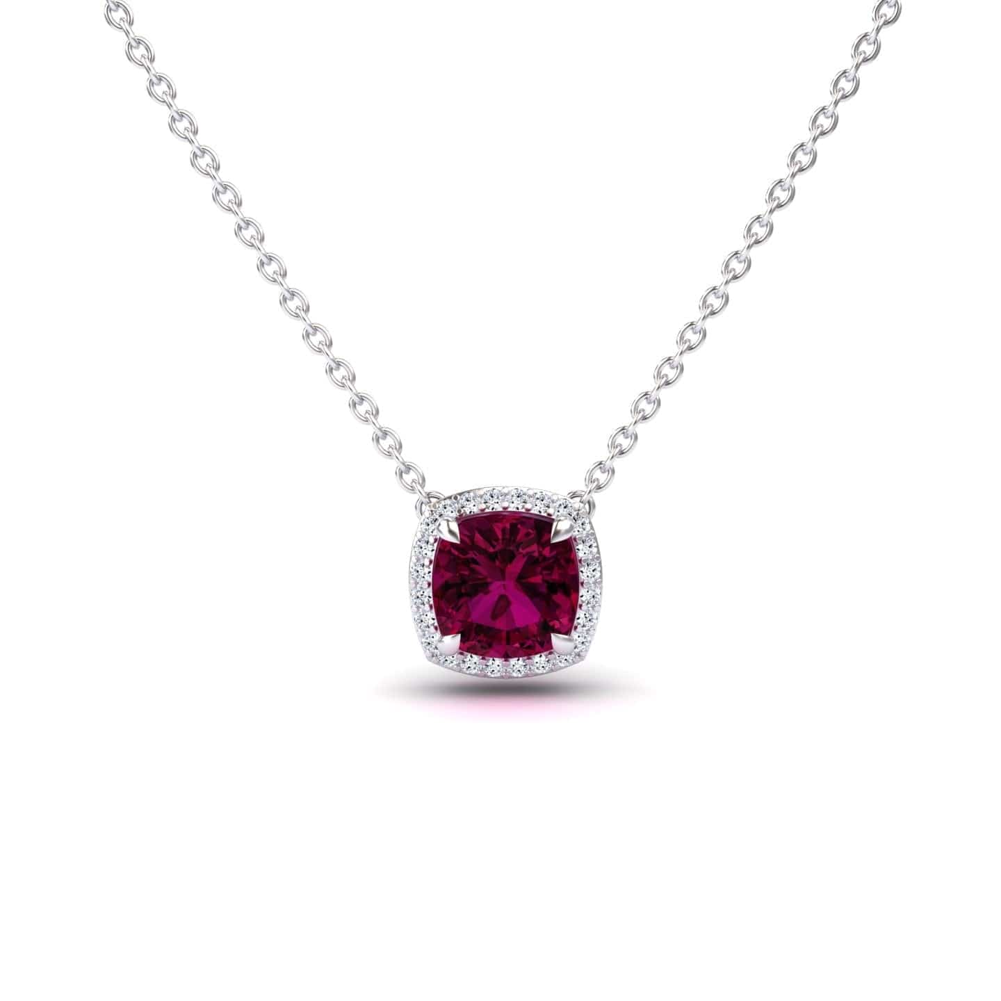 Rhodolite Garnet & Diamond Halo Necklace - Yvonne