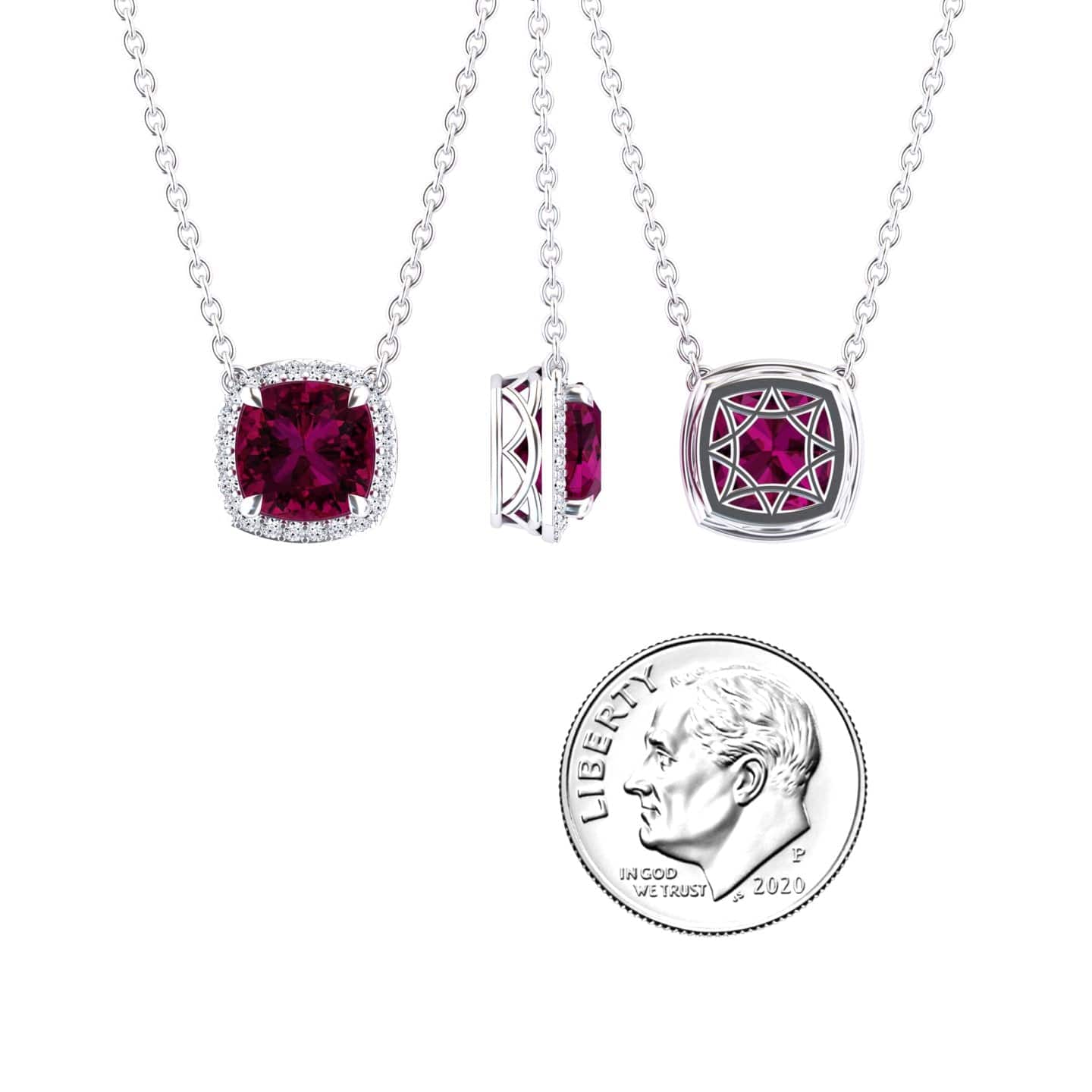 Rhodolite Garnet & Diamond Halo Necklace - Yvonne