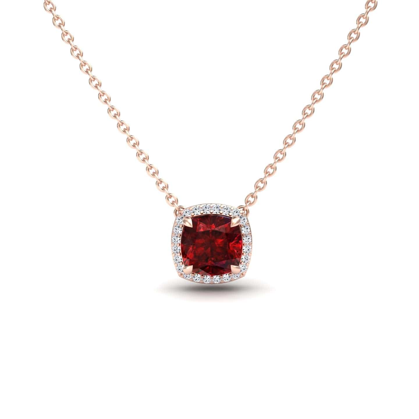 Lab Grown Ruby & Diamond Halo Necklace - Yvonne