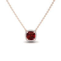 Lab Grown Ruby & Diamond Halo Necklace - Yvonne