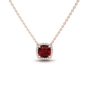 Lab Grown Ruby & Diamond Halo Necklace - Yvonne