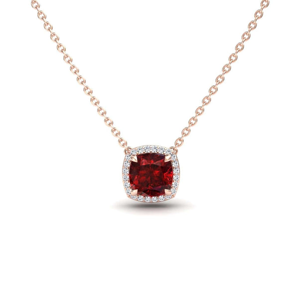 Lab Grown Ruby & Diamond Halo Necklace - Yvonne