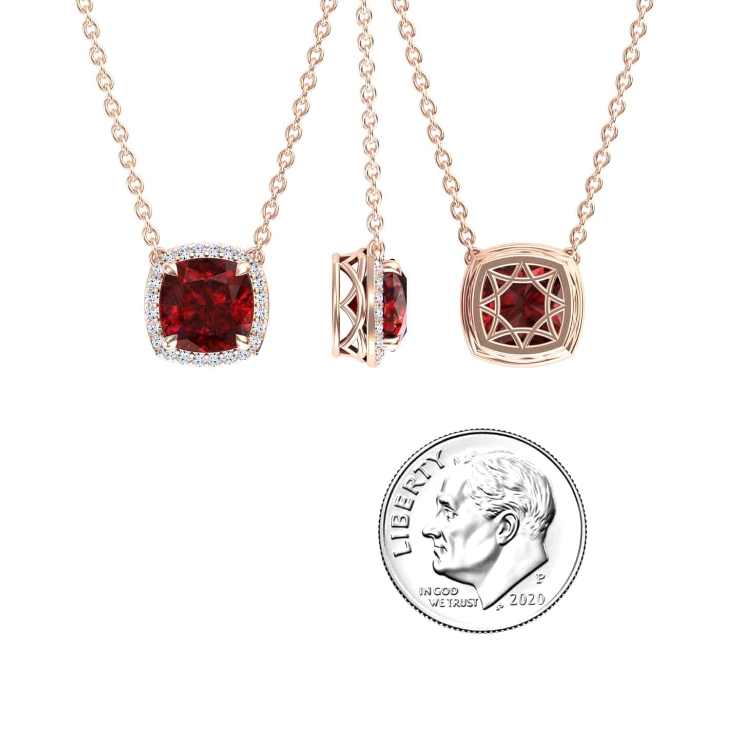 Lab Grown Ruby & Diamond Halo Necklace - Yvonne