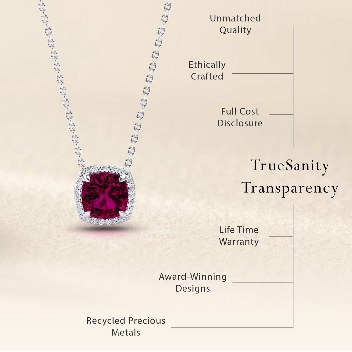 Rhodolite Garnet & Diamond Halo Necklace - Yvonne