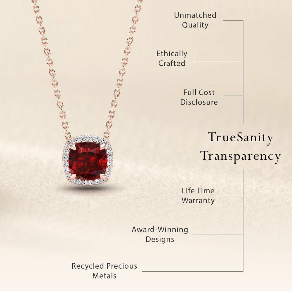Lab Grown Ruby & Diamond Halo Necklace - Yvonne