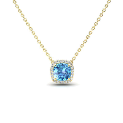 Swiss Blue Topaz & Diamond Halo Necklace