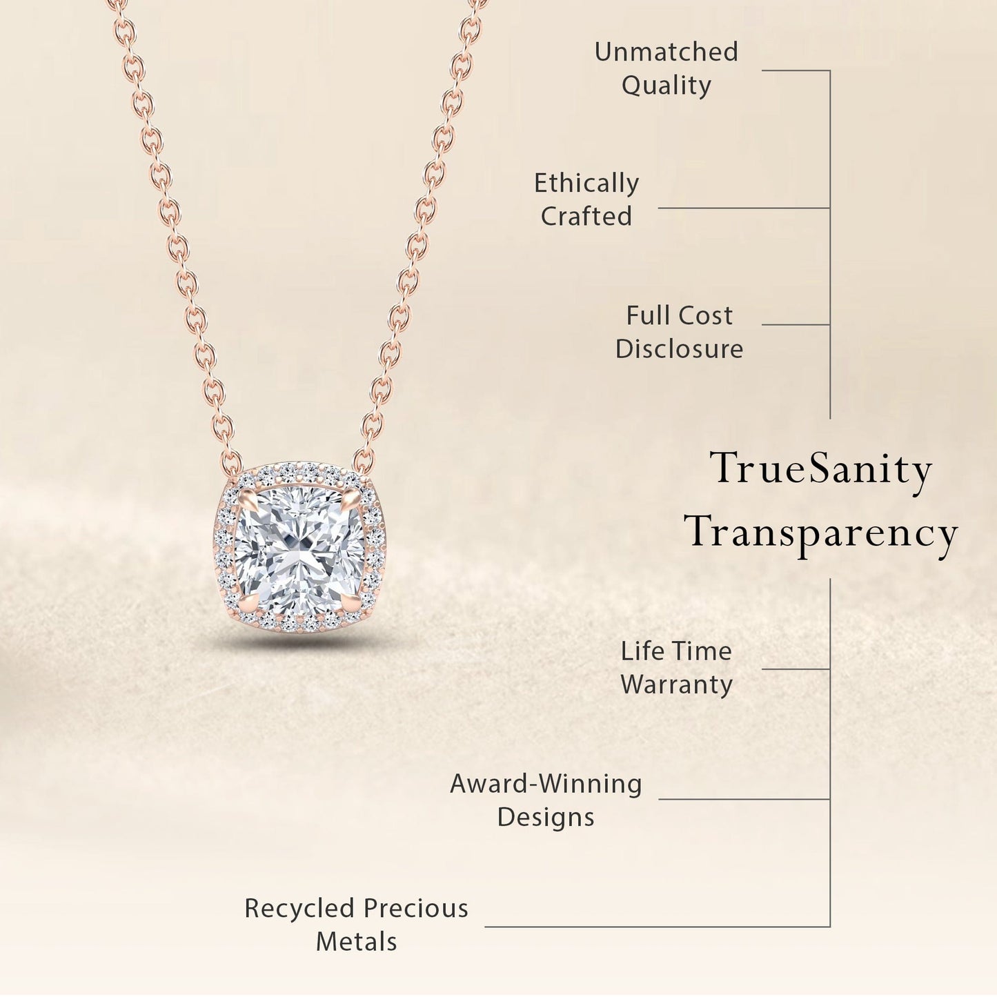 White Moissanite & Diamond Halo Necklace - Yvonne