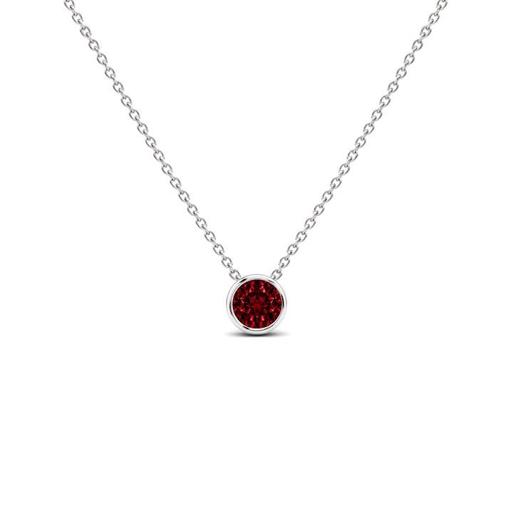 Lab Grown Ruby Bezel-Set Solitaire Necklace, 0.34 ct, 14K White Gold, front view