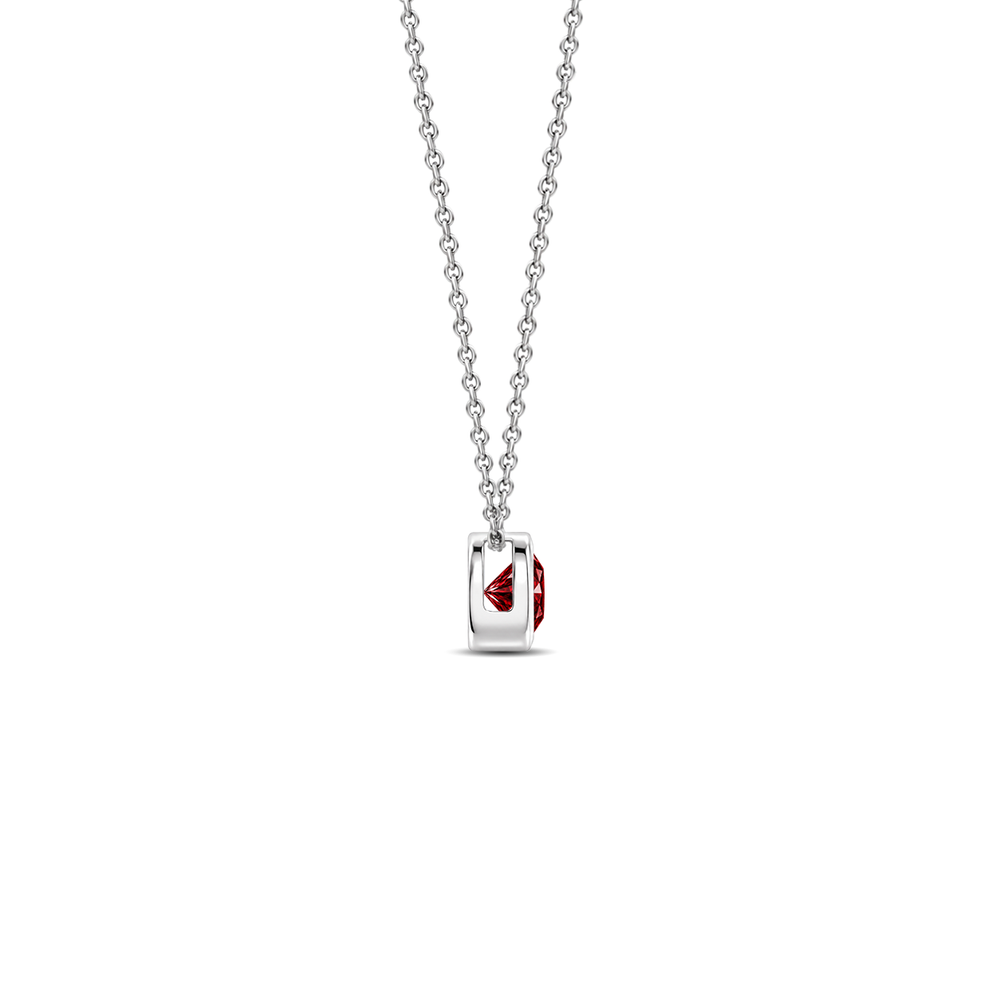 Lab Grown Ruby Bezel-Set Solitaire Necklace, 0.34 ct, 14K White Gold, side view
