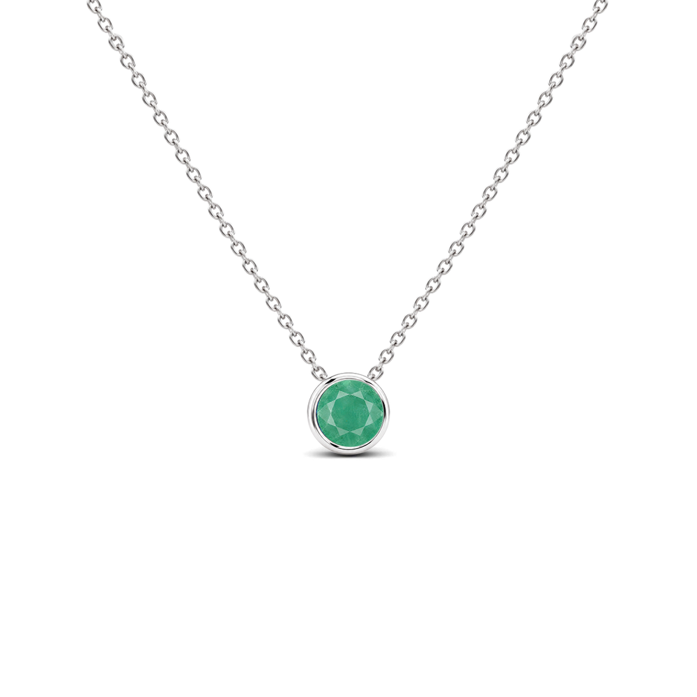 Emerald Bezel-Set Solitaire Necklace, 0.24 ct, 14K White Gold, front view