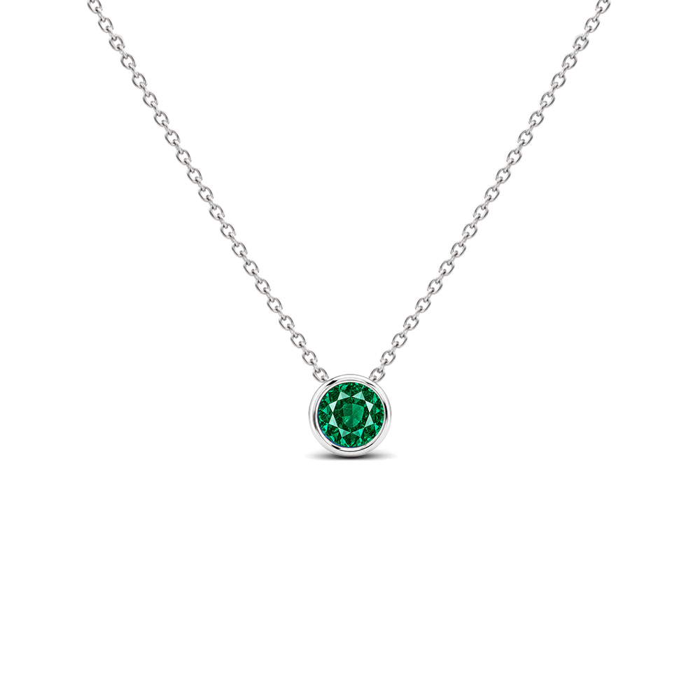 Emerald Bezel-Set Solitaire Necklace, 0.24 ct, 14K White Gold, front view