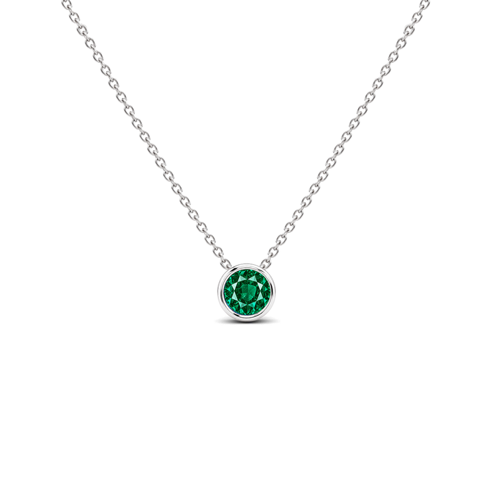 Emerald Bezel-Set Solitaire Necklace, 0.24 ct, 14K White Gold, front view