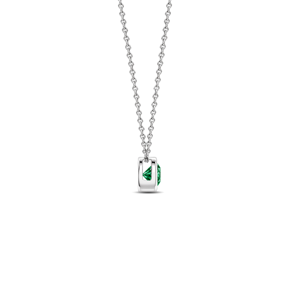 Emerald Bezel-Set Solitaire Necklace, 0.24 ct, 14K White Gold, side view