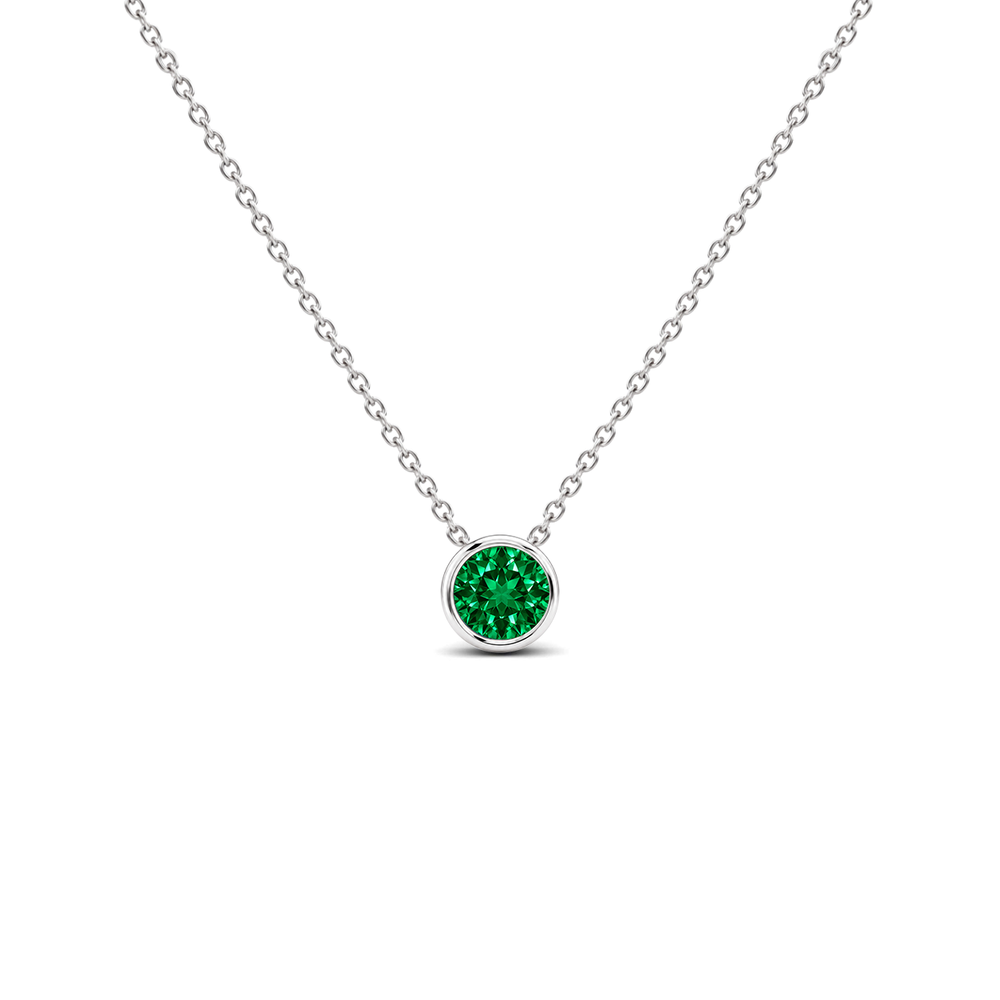 Lab Grown Emerald Bezel-Set Solitaire Necklace, 0.24 ct, 14K White Gold, front view