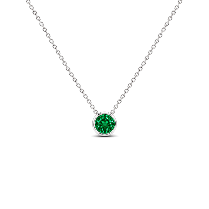 Lab Grown Emerald Bezel-Set Solitaire Necklace, 0.24 ct, 14K White Gold, front view