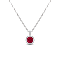 Ruby Diamond Dangle Halo Necklace, 0.44 ct, 14K White Gold, front view