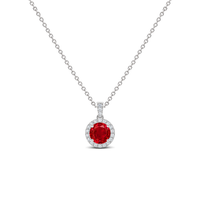 Ruby Diamond Dangle Halo Necklace, 0.44 ct, 14K White Gold, front view