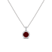 Lab Grown Ruby Diamond Dangle Halo Necklace, 0.44 ct, 14K White Gold, front view