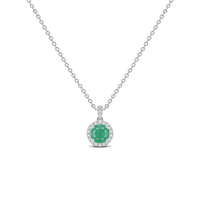 Emerald Diamond Dangle Halo Necklace, 0.34 ct, 14K White Gold, front view
