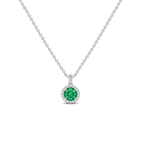 Emerald Diamond Dangle Halo Necklace, 0.34 ct, 14K White Gold, front view