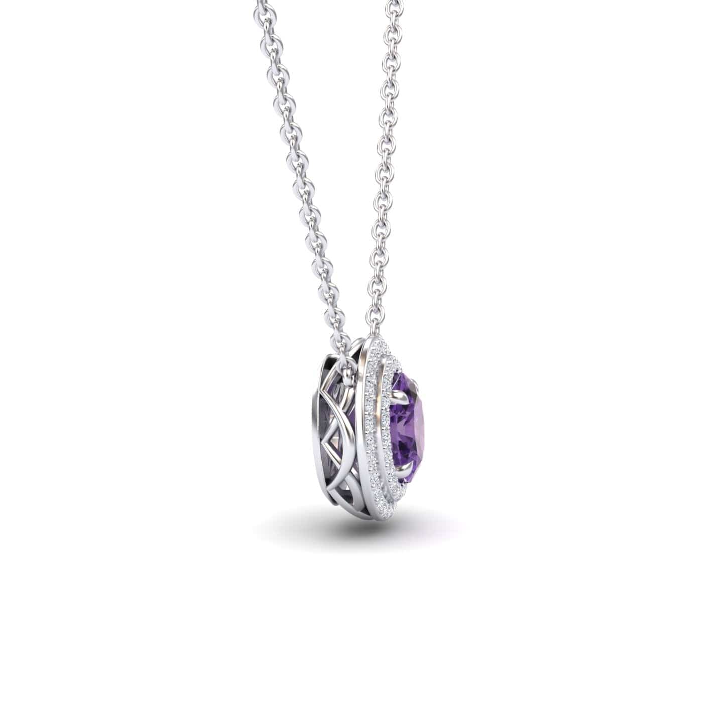 Amethyst & Diamond Double Halo Necklace - Abril