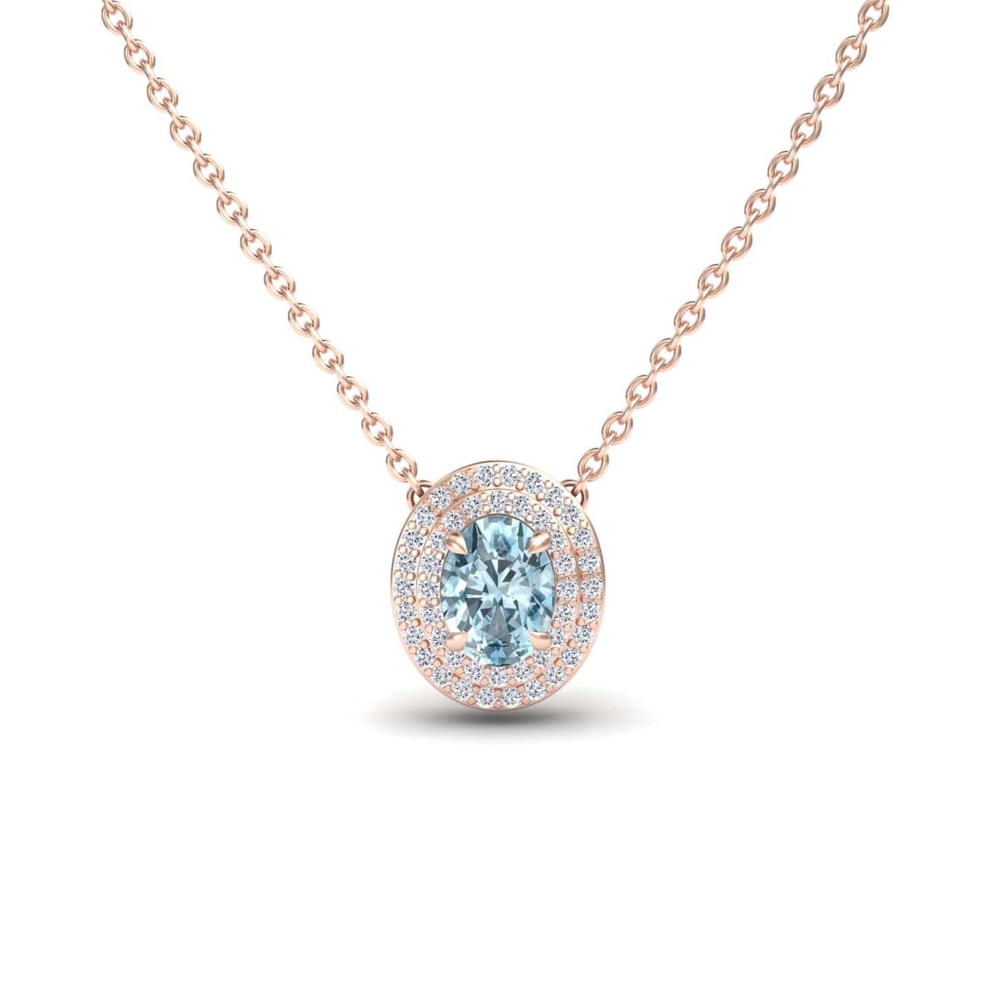 Aquamarine & Diamond Double Halo Necklace - Abril