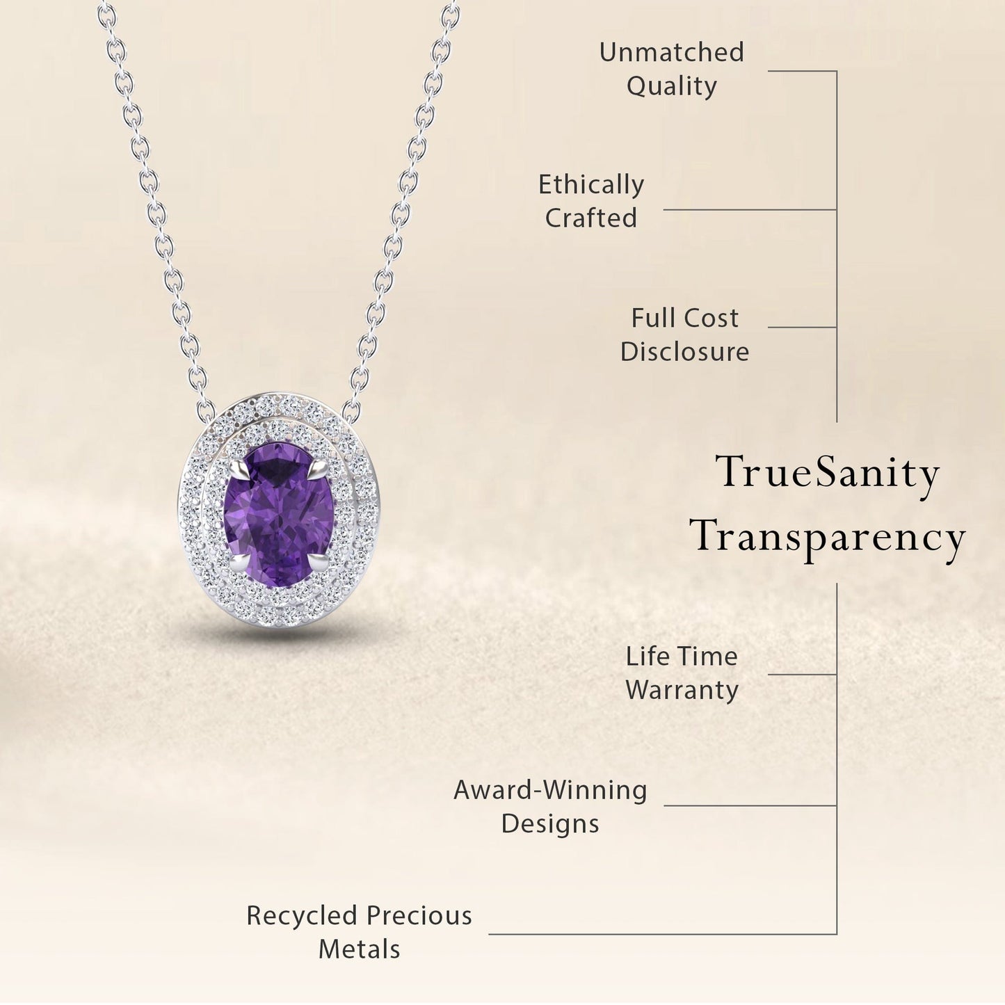 Amethyst & Diamond Double Halo Necklace - Abril