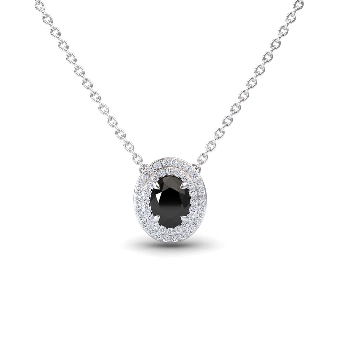 Black & White Diamond Double Halo Necklace - Abril