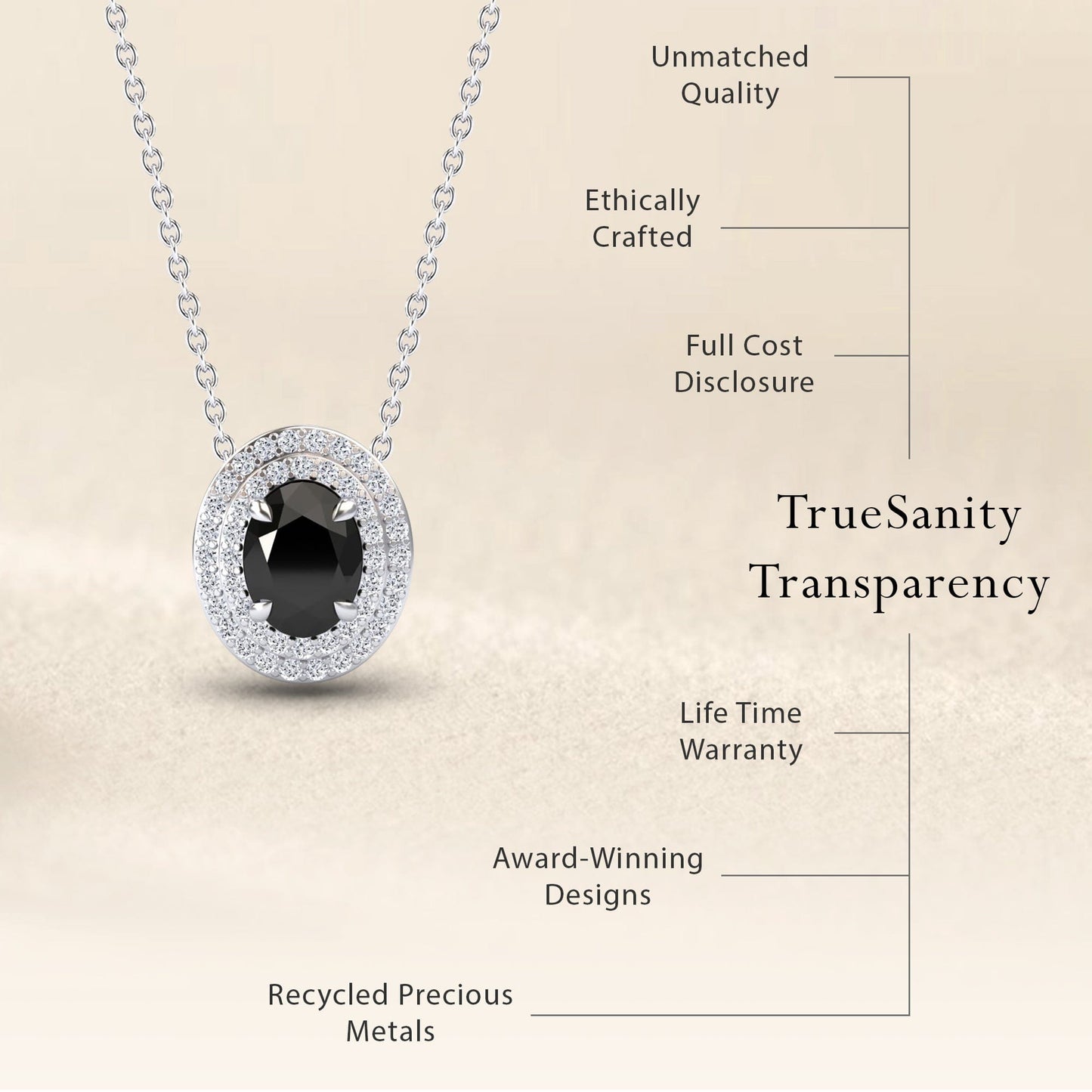 Black & White Diamond Double Halo Necklace - Abril