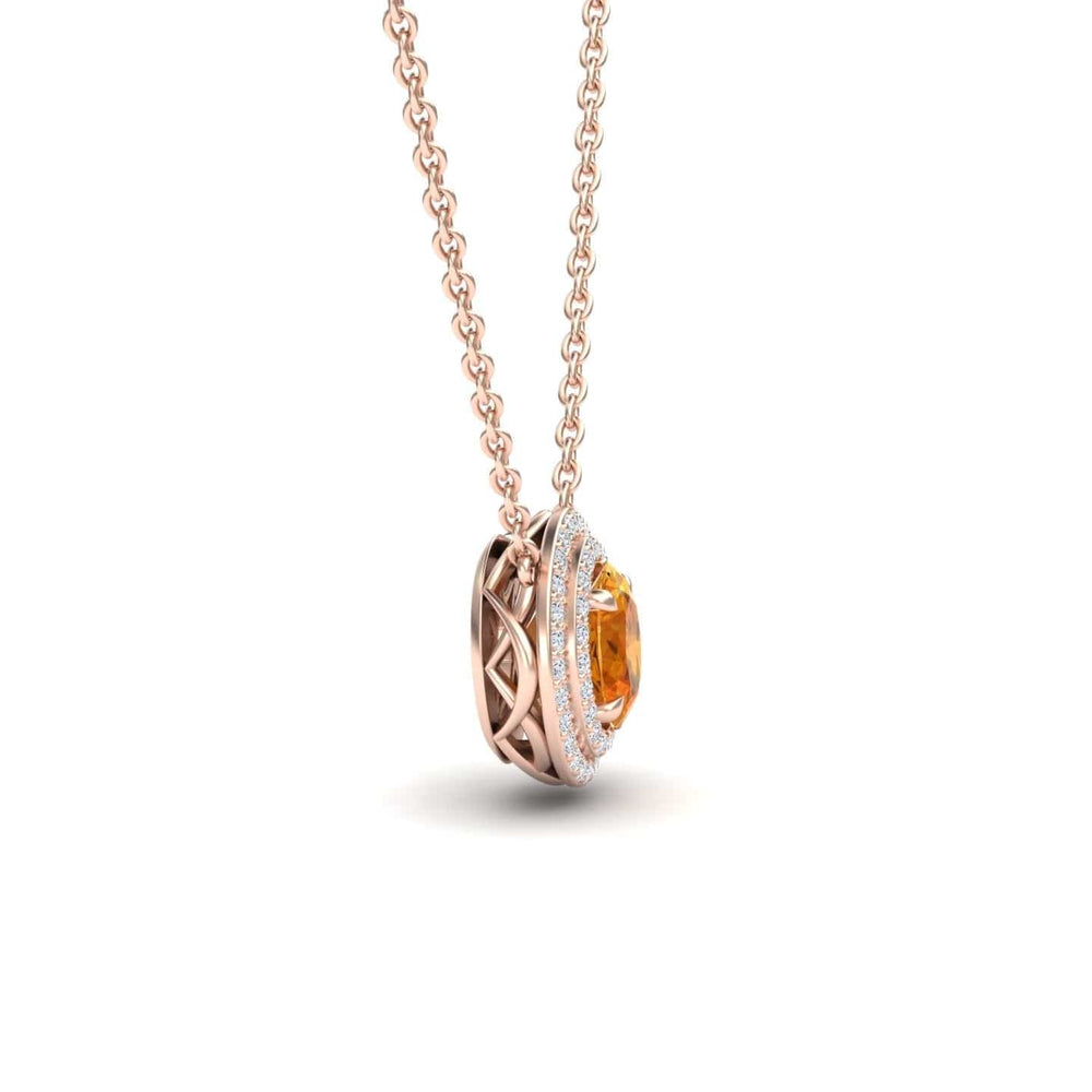 Citrine & Diamond Double Halo Necklace - Abril