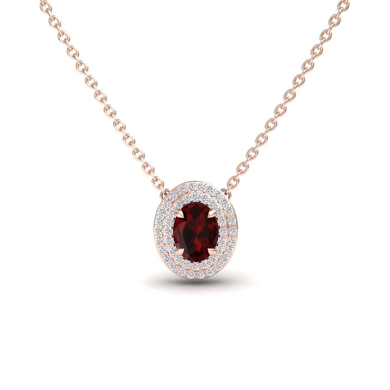 Garnet & Diamond Double Halo Necklace - Abril