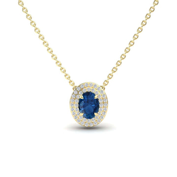 London Blue Topaz & Diamond Double Halo Necklace - Abril