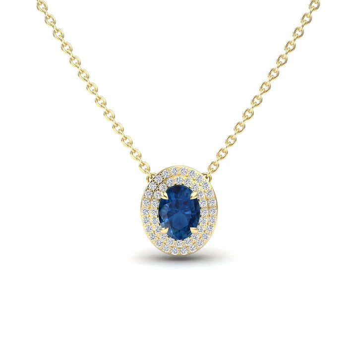 London Blue Topaz & Diamond Double Halo Necklace - Abril