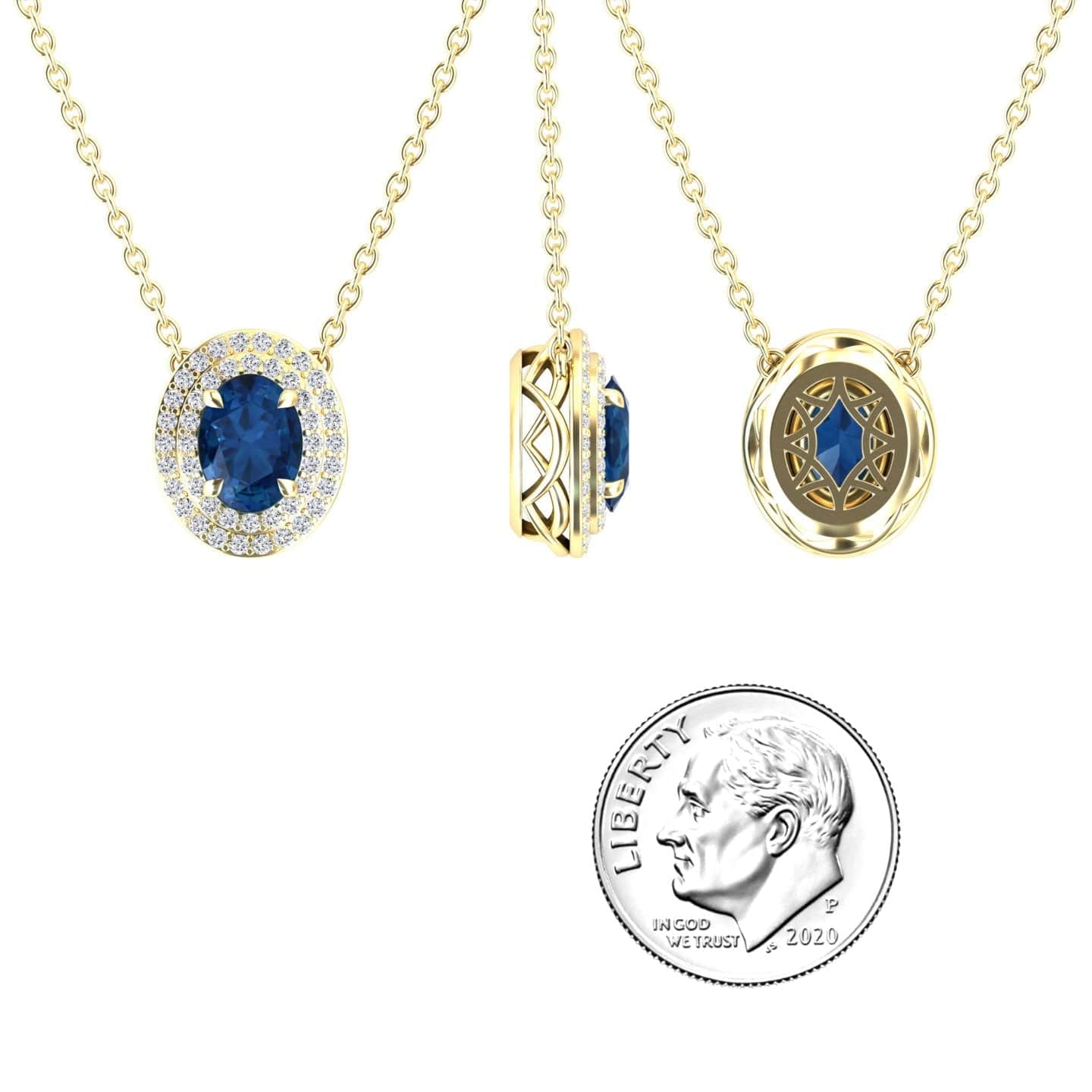 London Blue Topaz & Diamond Double Halo Necklace - Abril