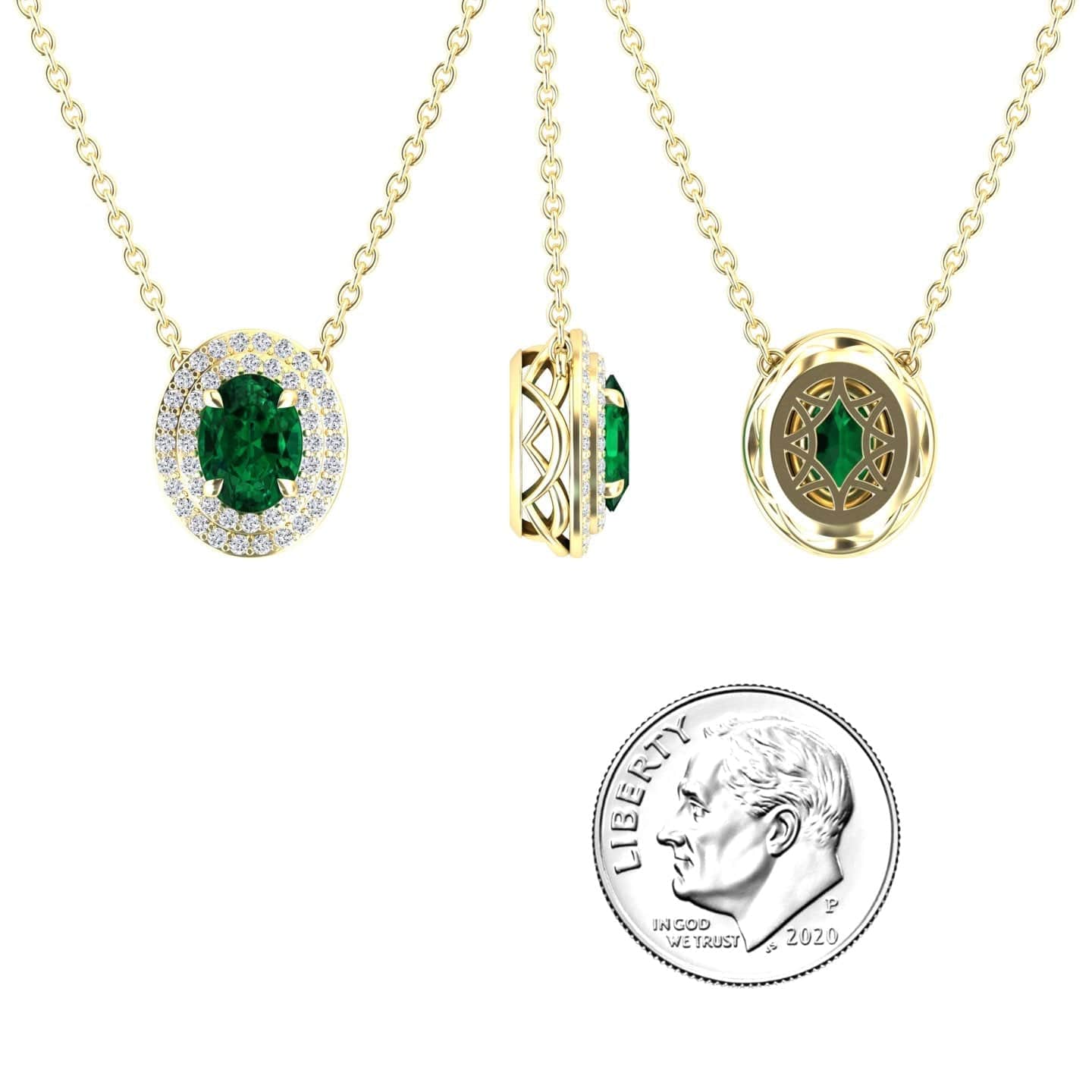 Lab Grown Emerald & Diamond Double Halo Necklace - Abril
