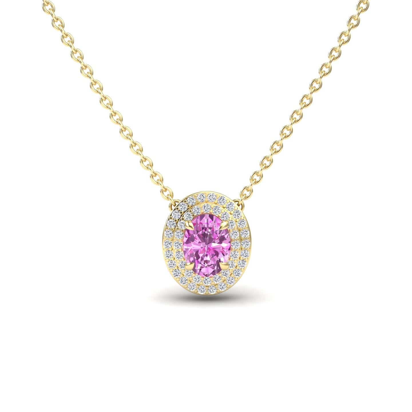 Lab Grown Pink Sapphire & Diamond Double Halo Necklace - Abril