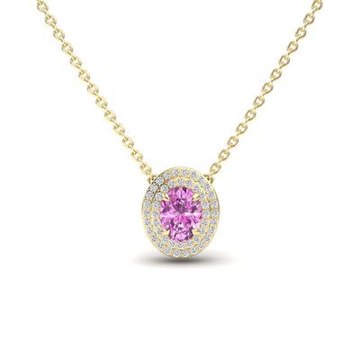 Lab Grown Pink Sapphire & Diamond Double Halo Necklace