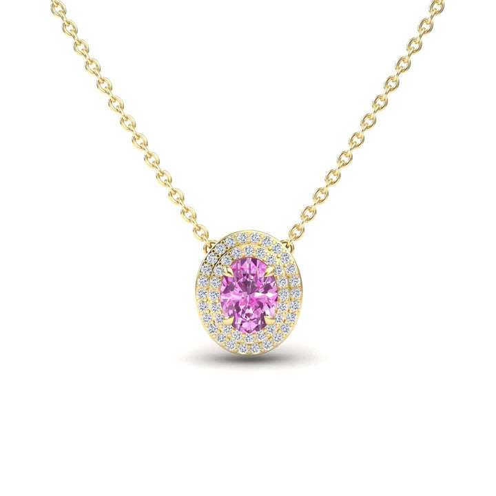 Lab Grown Pink Sapphire & Diamond Double Halo Necklace - Abril
