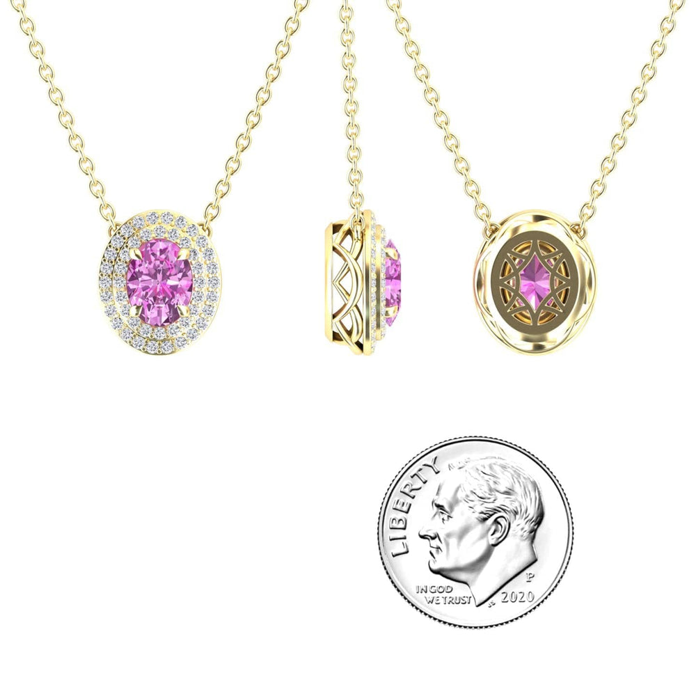 Lab Grown Pink Sapphire & Diamond Double Halo Necklace - Abril