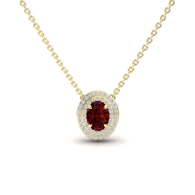 Lab Grown Ruby & Diamond Double Halo Necklace