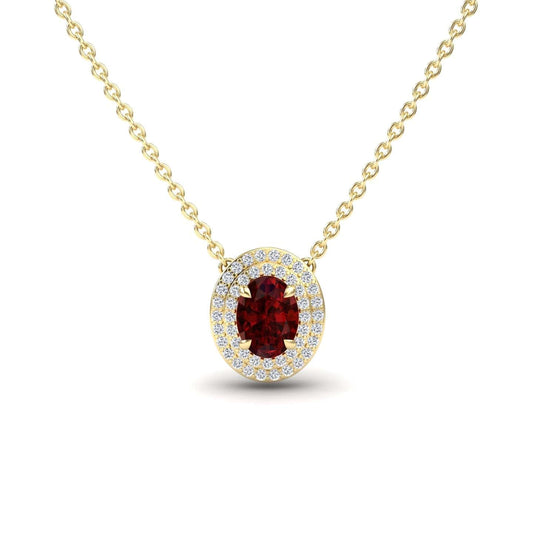 Lab Grown Ruby & Diamond Double Halo Necklace - Abril