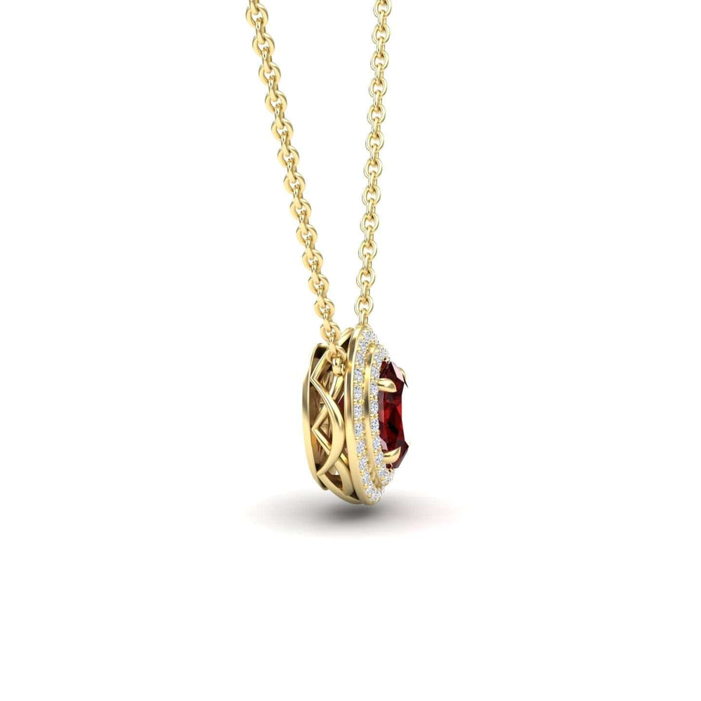 Lab Grown Ruby & Diamond Double Halo Necklace - Abril
