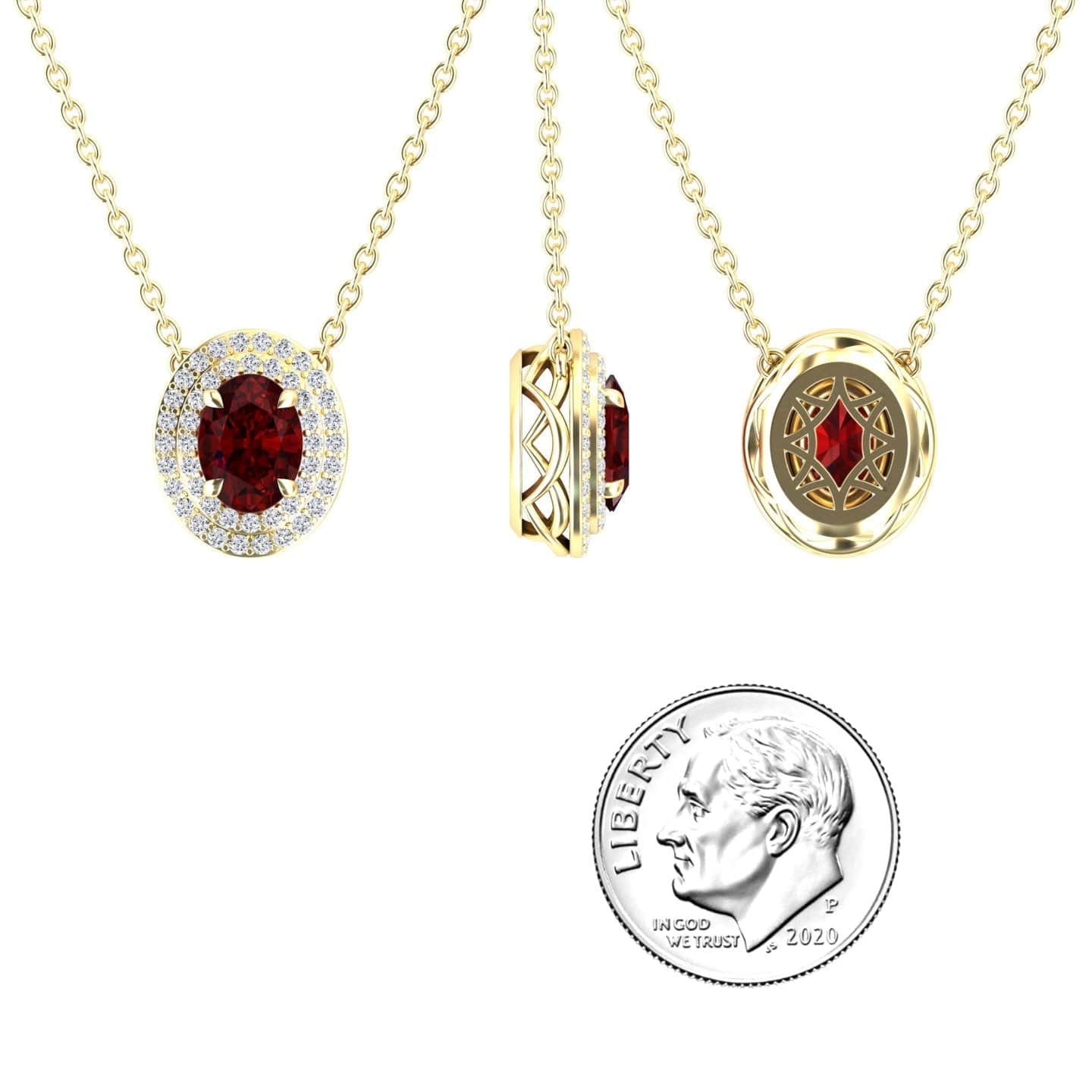 Lab Grown Ruby & Diamond Double Halo Necklace - Abril
