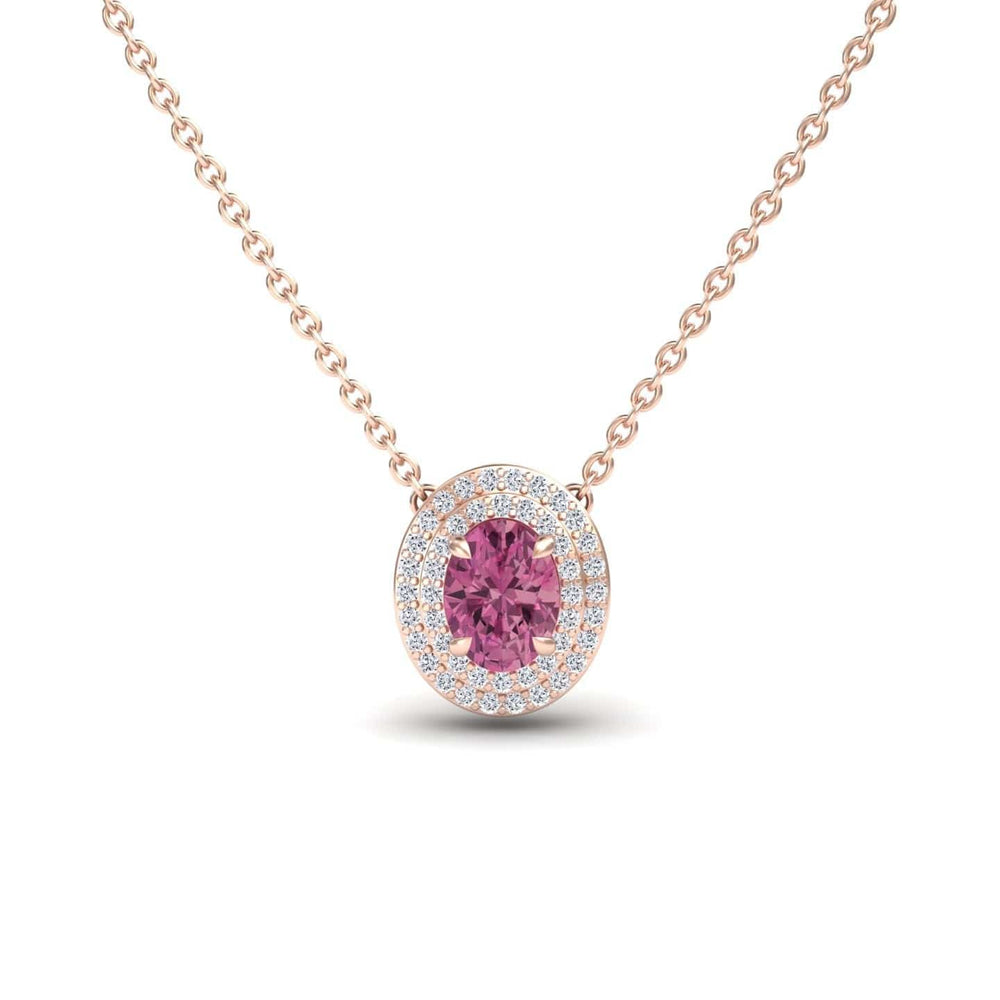Pink Tourmaline & Diamond Double Halo Necklace - Abril