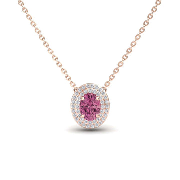 Pink Tourmaline & Diamond Double Halo Necklace - Abril