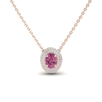 Pink Tourmaline & Diamond Double Halo Necklace