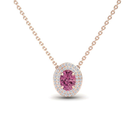 Pink Tourmaline & Diamond Double Halo Necklace - Abril