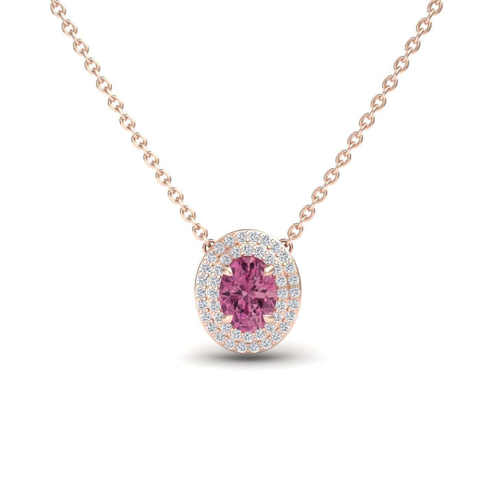 Pink Tourmaline & Diamond Double Halo Necklace - Abril